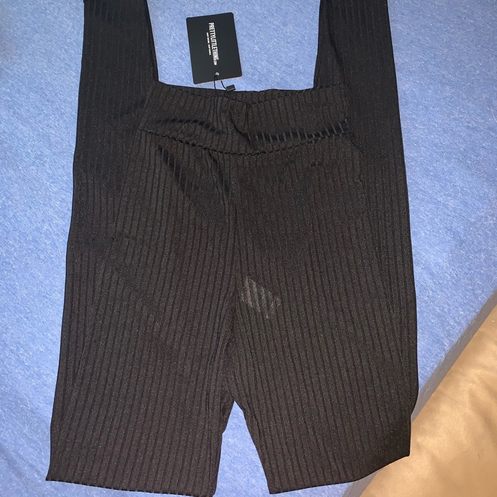 PLT Black Ribbed High Waist Leggings